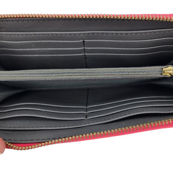 Fossil Neon Pink Jori Zip Leather 12 Card Slot Front Slot Wallet 8x4 - Picture 3 of 4